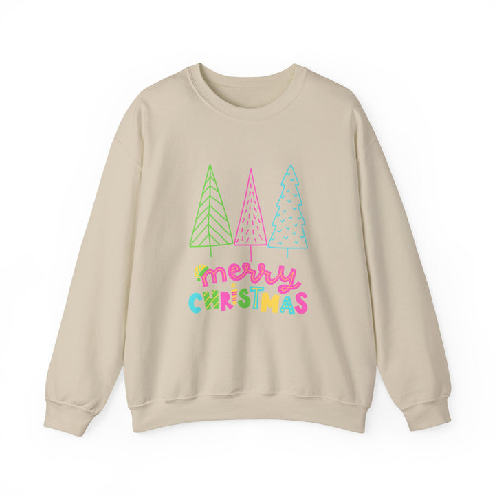 Christmas Crewneck Sweatshirt — Pastel 'Merry Christmas' Trees
