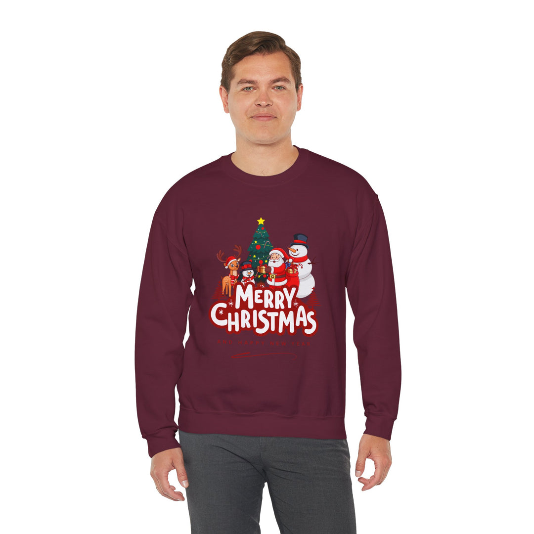 Christmas Crewneck Sweatshirt — 'Merry Christmas' Festive Holiday Sweatshirt with Santa, Reindeer & Snowman