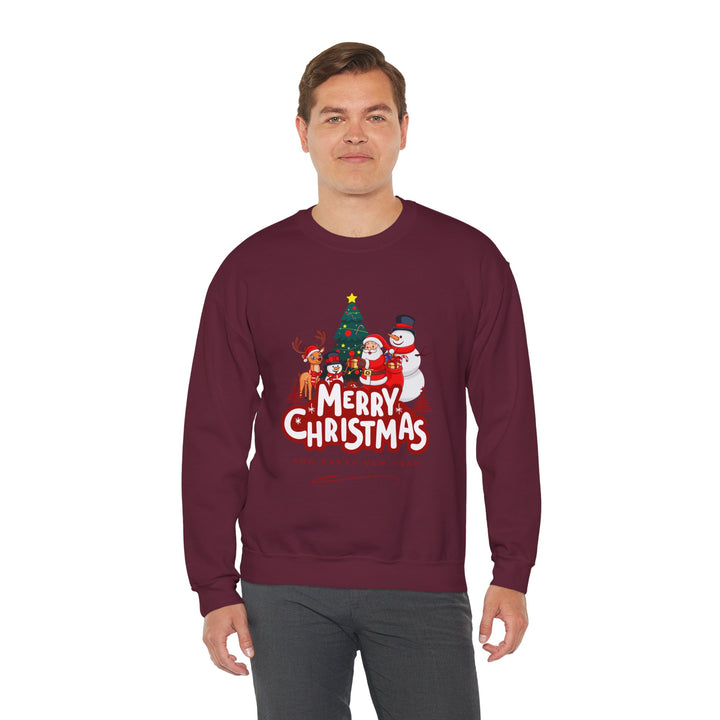 Christmas Crewneck Sweatshirt — 'Merry Christmas' Festive Holiday Sweatshirt with Santa, Reindeer & Snowman