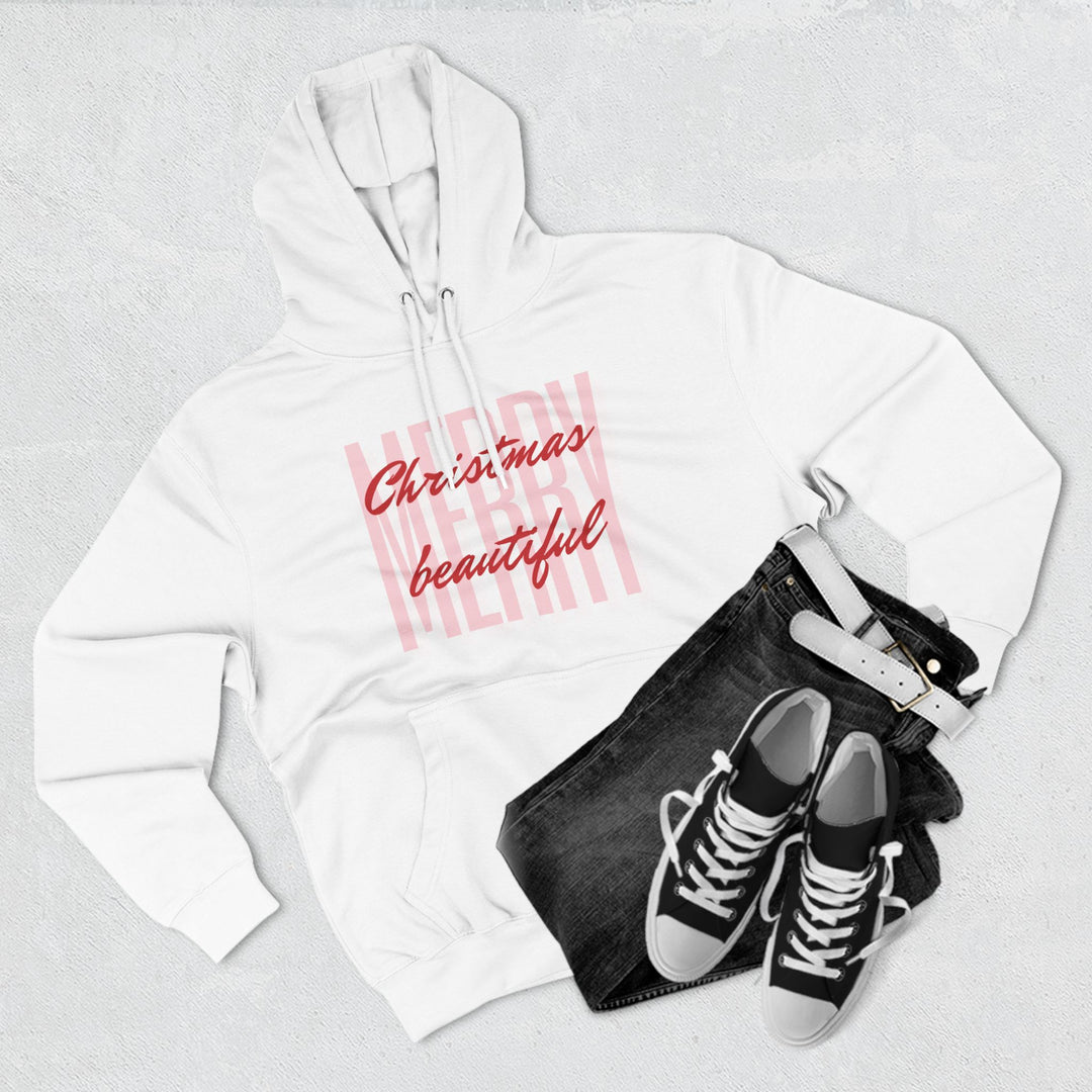 Three-Panel Fleece Hoodie, Merry Hoodie, Holiday Hoodie, Christmas Hoodie, Unisex Hoodie