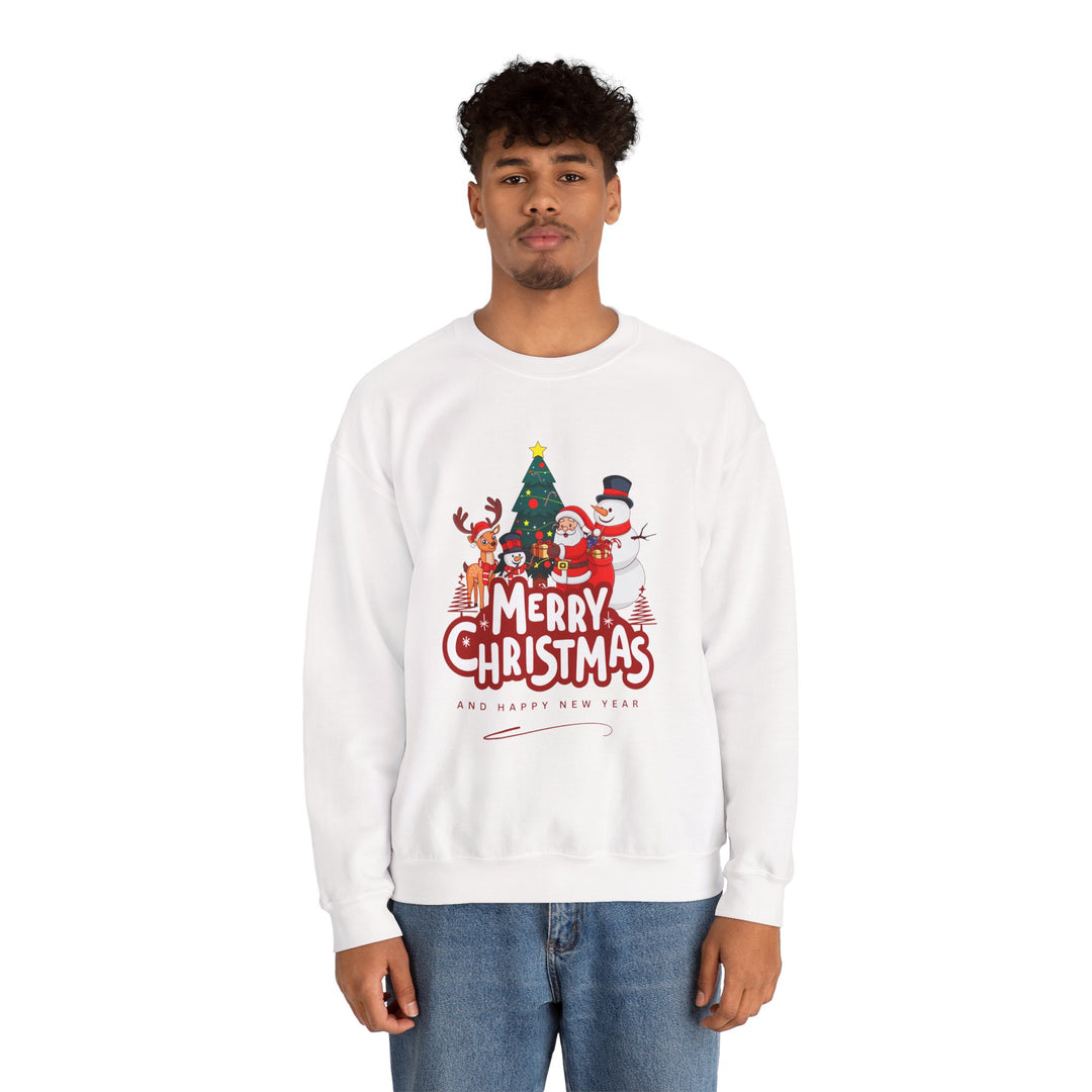 Christmas Crewneck Sweatshirt — 'Merry Christmas' Festive Holiday Sweatshirt with Santa, Reindeer & Snowman