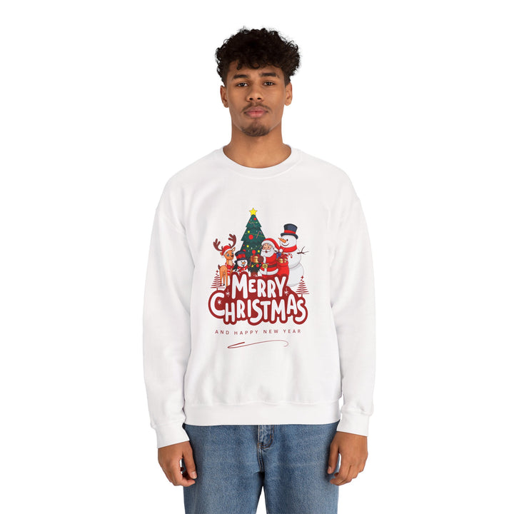 Christmas Crewneck Sweatshirt — 'Merry Christmas' Festive Holiday Sweatshirt with Santa, Reindeer & Snowman