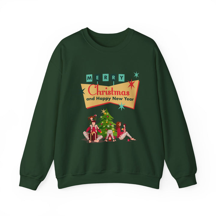 Christmas Crewneck Sweatshirt - "Merry Christmas and Happy New Year" Retro Holiday Design