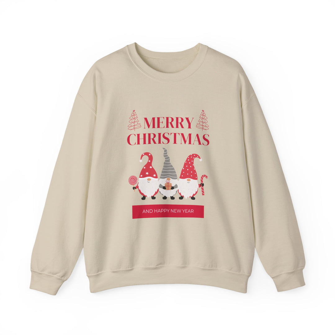 Christmas Gnome Crewneck Sweatshirt - "Merry Christmas and Happy New Year" Holiday Sweatshirt