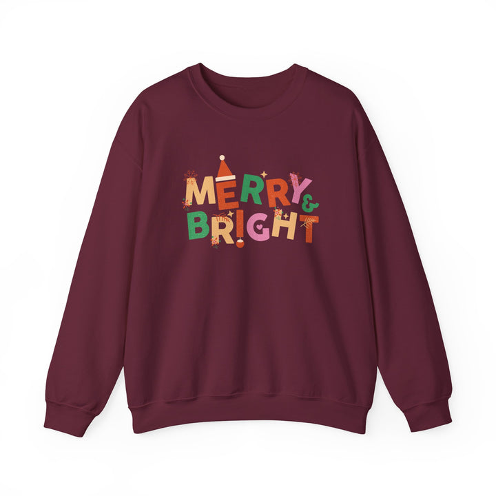 Merry & Bright Crewneck Sweatshirt — Colorful Holiday Christmas Sweater