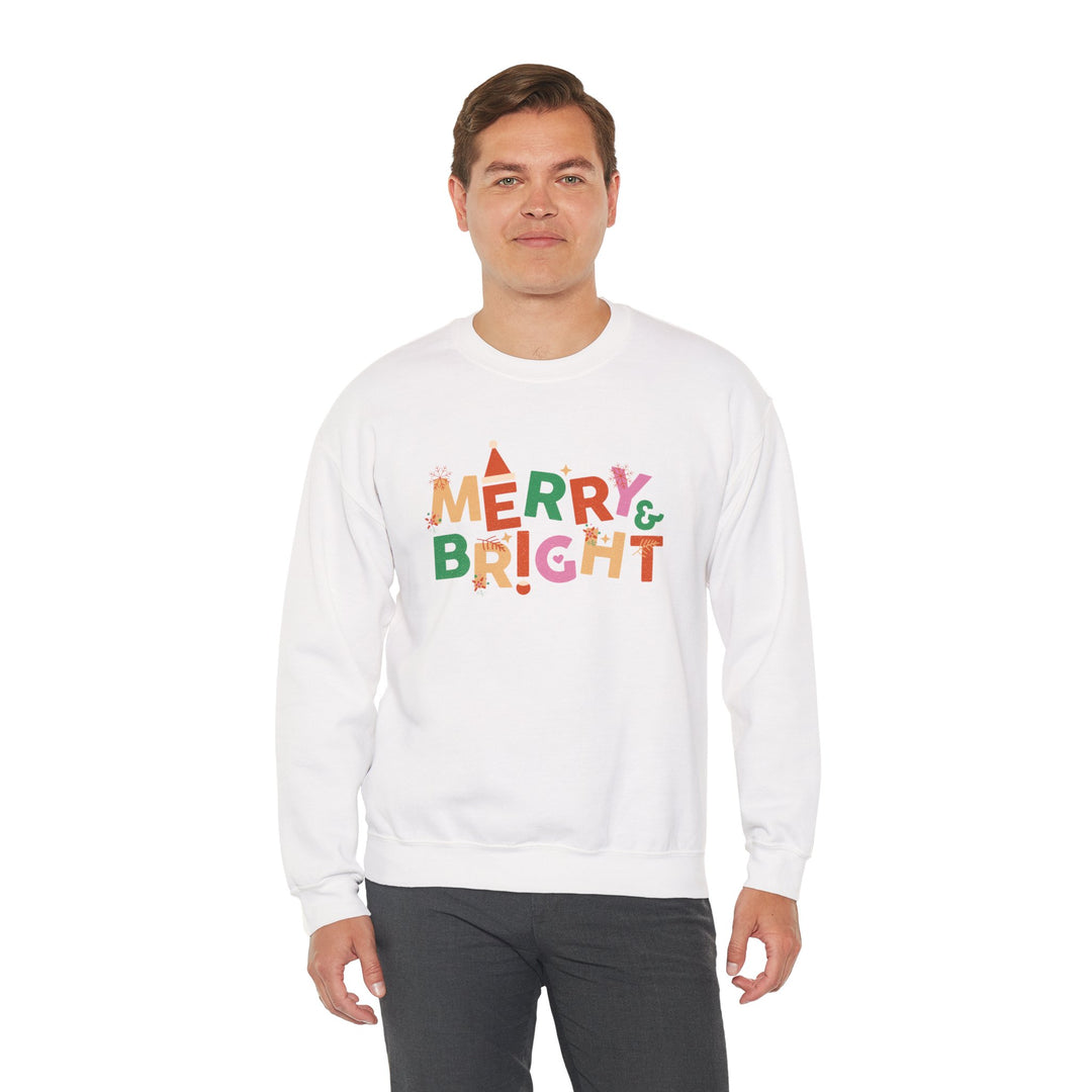 Merry & Bright Crewneck Sweatshirt — Colorful Holiday Christmas Sweater