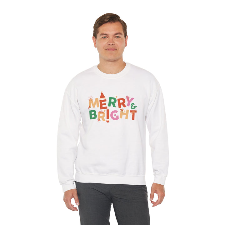 Merry & Bright Crewneck Sweatshirt — Colorful Holiday Christmas Sweater
