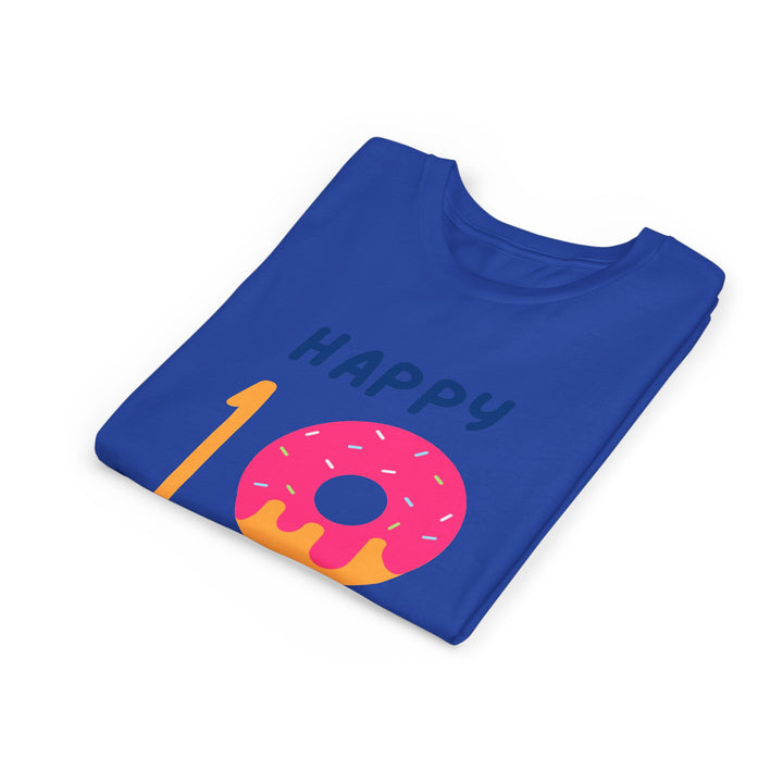 10th Birthday Youth Tee – Pink Donut "Happy 10 Birthday" Kids Shirt