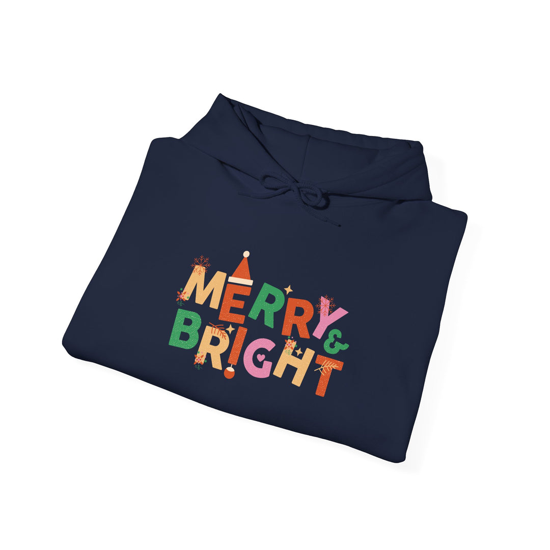 Merry & Bright Holiday Hoodie — Colorful Christmas Graphic Sweatshirt
