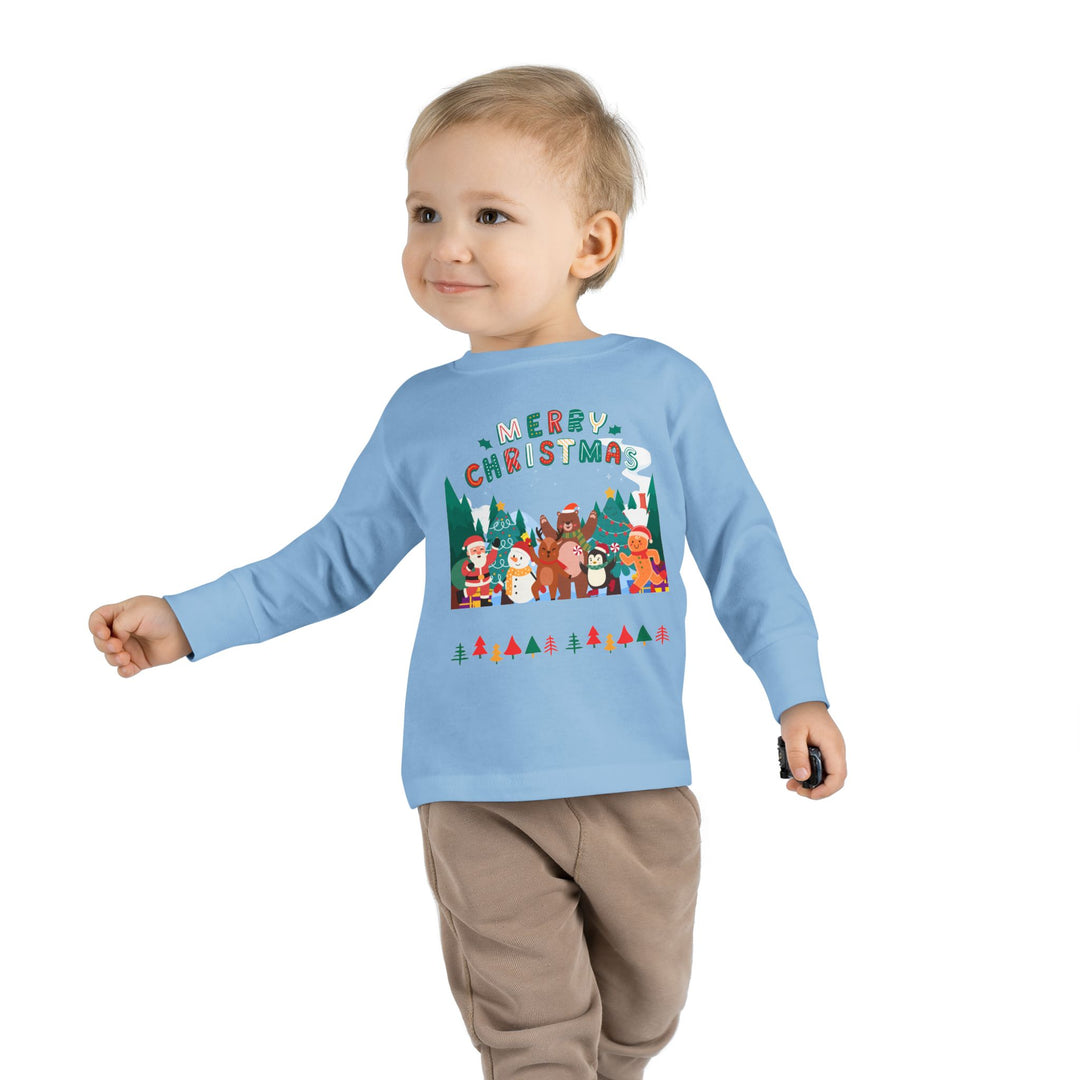 Merry Christmas Toddler Long Sleeve Tee — Cute Holiday Animal Friends