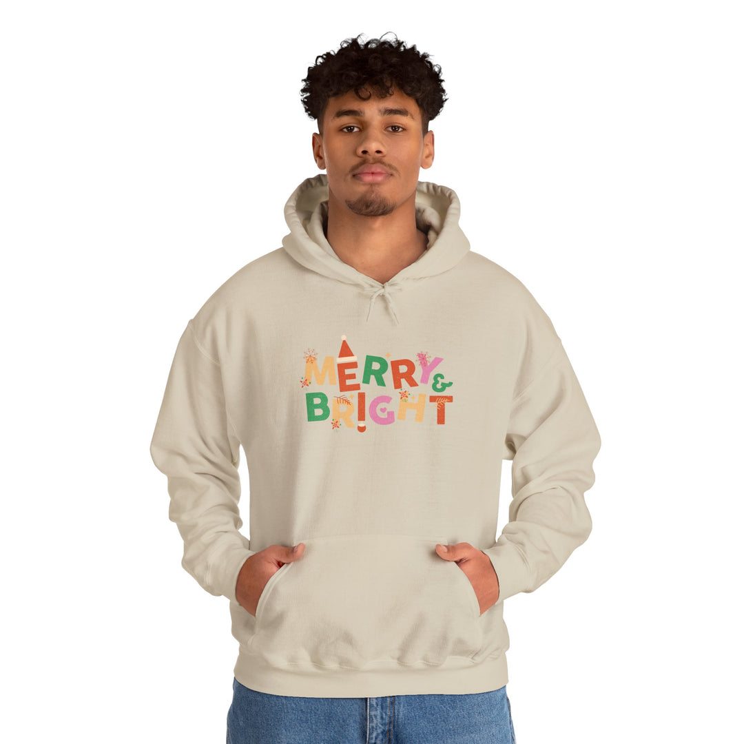 Merry & Bright Holiday Hoodie — Colorful Christmas Graphic Sweatshirt