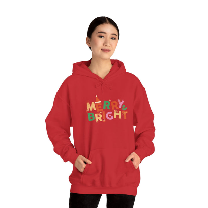 Merry & Bright Holiday Hoodie — Colorful Christmas Graphic Sweatshirt