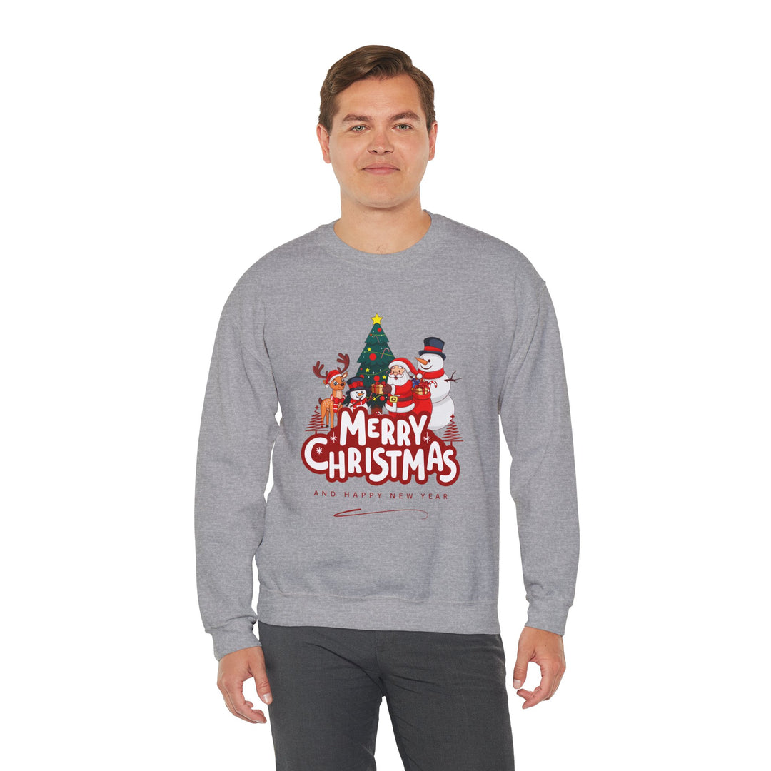 Christmas Crewneck Sweatshirt — 'Merry Christmas' Festive Holiday Sweatshirt with Santa, Reindeer & Snowman