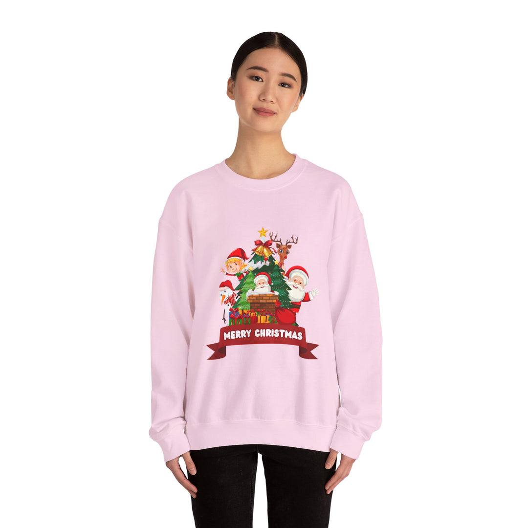 Christmas Crewneck Sweatshirt – Cute Santa & Elves "Merry Christmas" Holiday Pullover