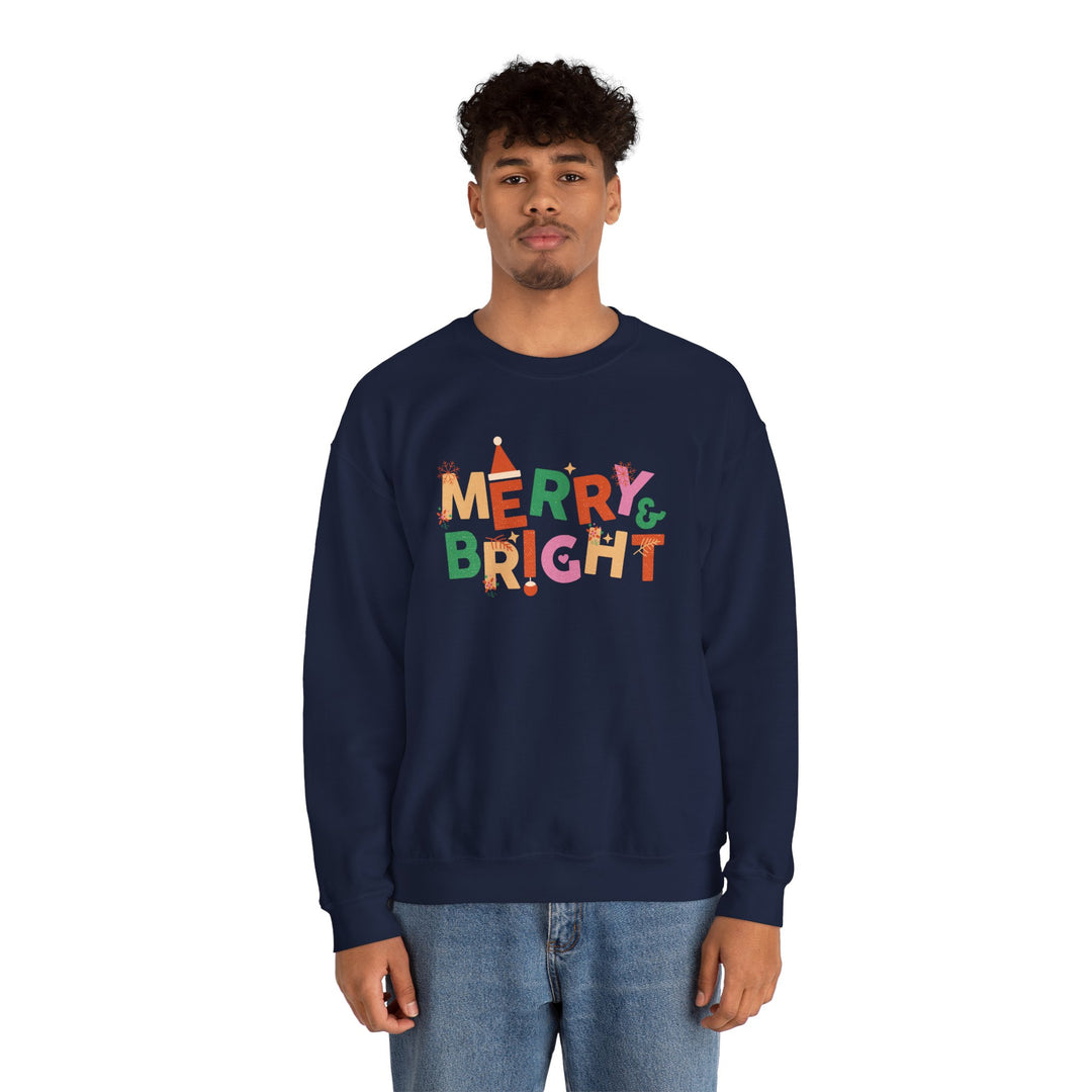 Merry & Bright Crewneck Sweatshirt — Colorful Holiday Christmas Sweater