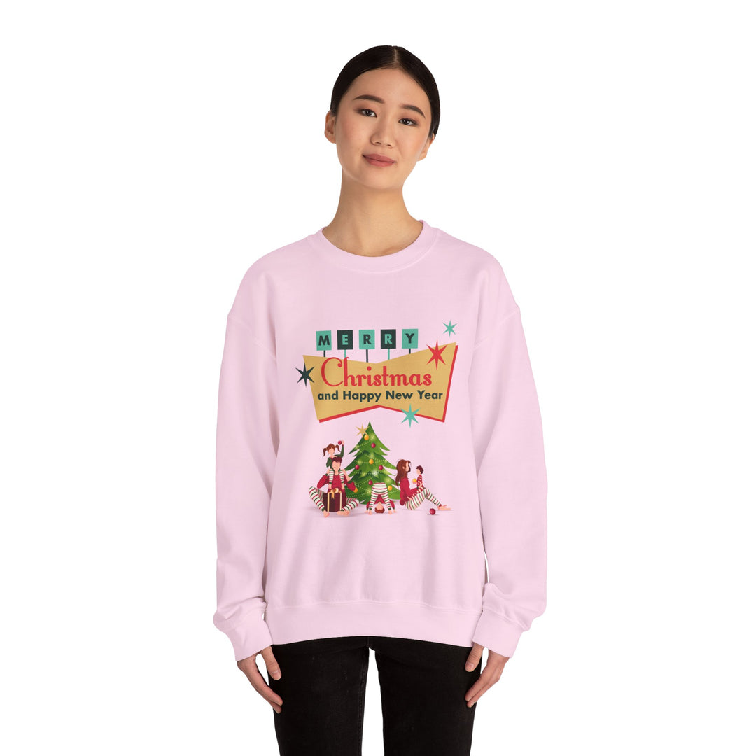 Christmas Crewneck Sweatshirt - "Merry Christmas and Happy New Year" Retro Holiday Design
