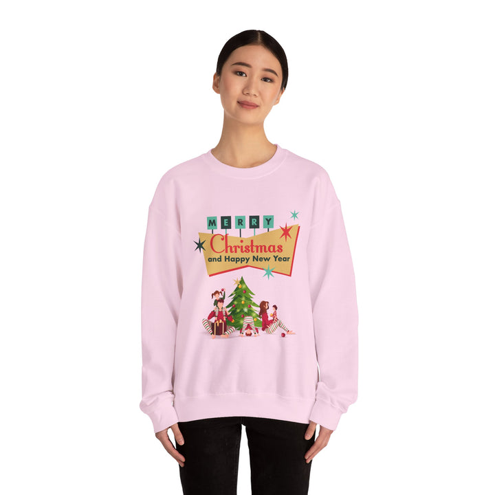 Christmas Crewneck Sweatshirt - "Merry Christmas and Happy New Year" Retro Holiday Design