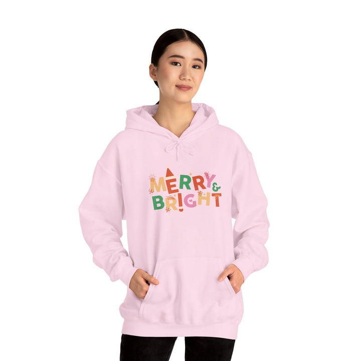 Merry & Bright Holiday Hoodie — Colorful Christmas Graphic Sweatshirt
