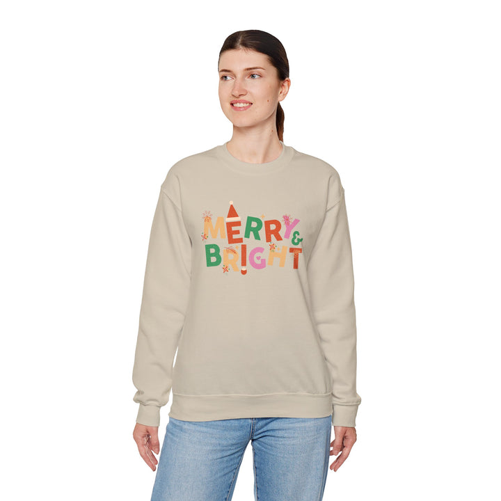 Merry & Bright Crewneck Sweatshirt — Colorful Holiday Christmas Sweater