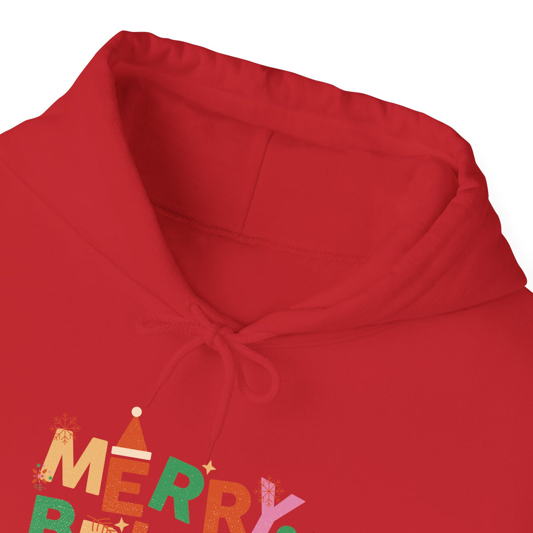 Merry & Bright Holiday Hoodie — Colorful Christmas Graphic Sweatshirt