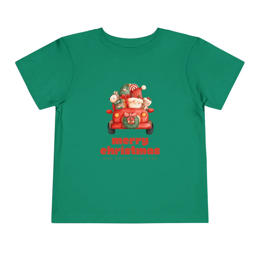 Toddler Tee — Cute Santa in Car “Merry Christmas and Happy New Year” Holiday Tee