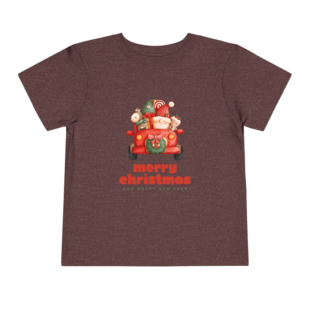 Toddler Tee — Cute Santa in Car “Merry Christmas and Happy New Year” Holiday Tee