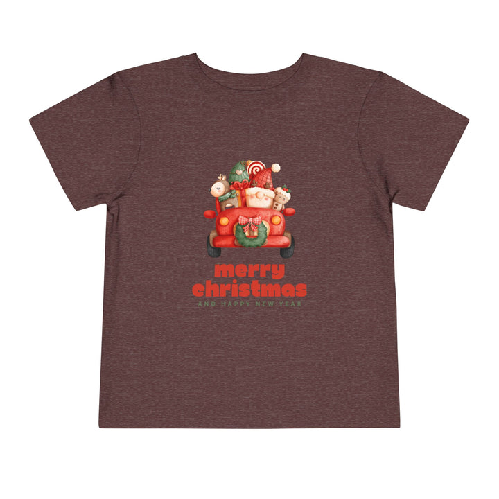 Toddler Tee — Cute Santa in Car “Merry Christmas and Happy New Year” Holiday Tee