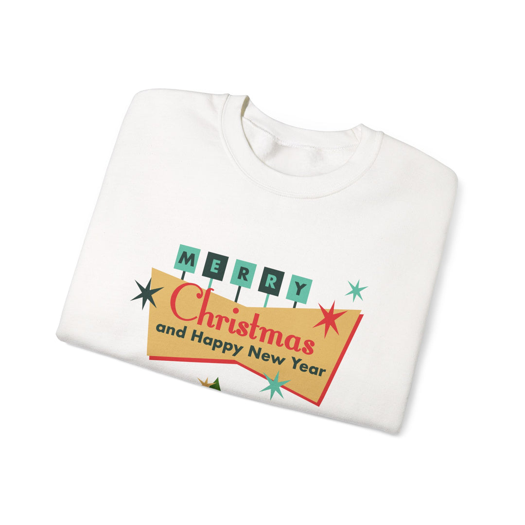 Christmas Crewneck Sweatshirt - "Merry Christmas and Happy New Year" Retro Holiday Design