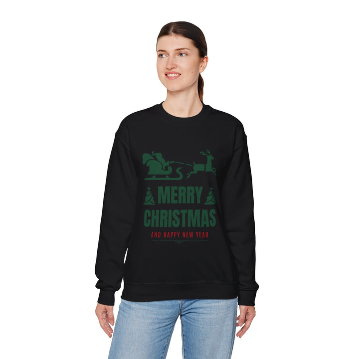 Christmas Sweatshirt - 'Merry Christmas and Happy New Year' Santa Sleigh Crewneck