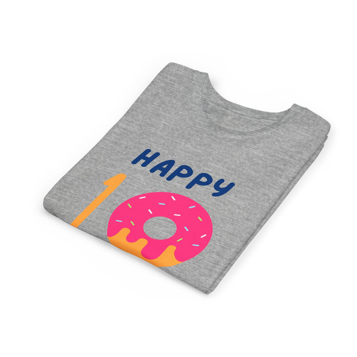 10th Birthday Youth Tee – Pink Donut "Happy 10 Birthday" Kids Shirt