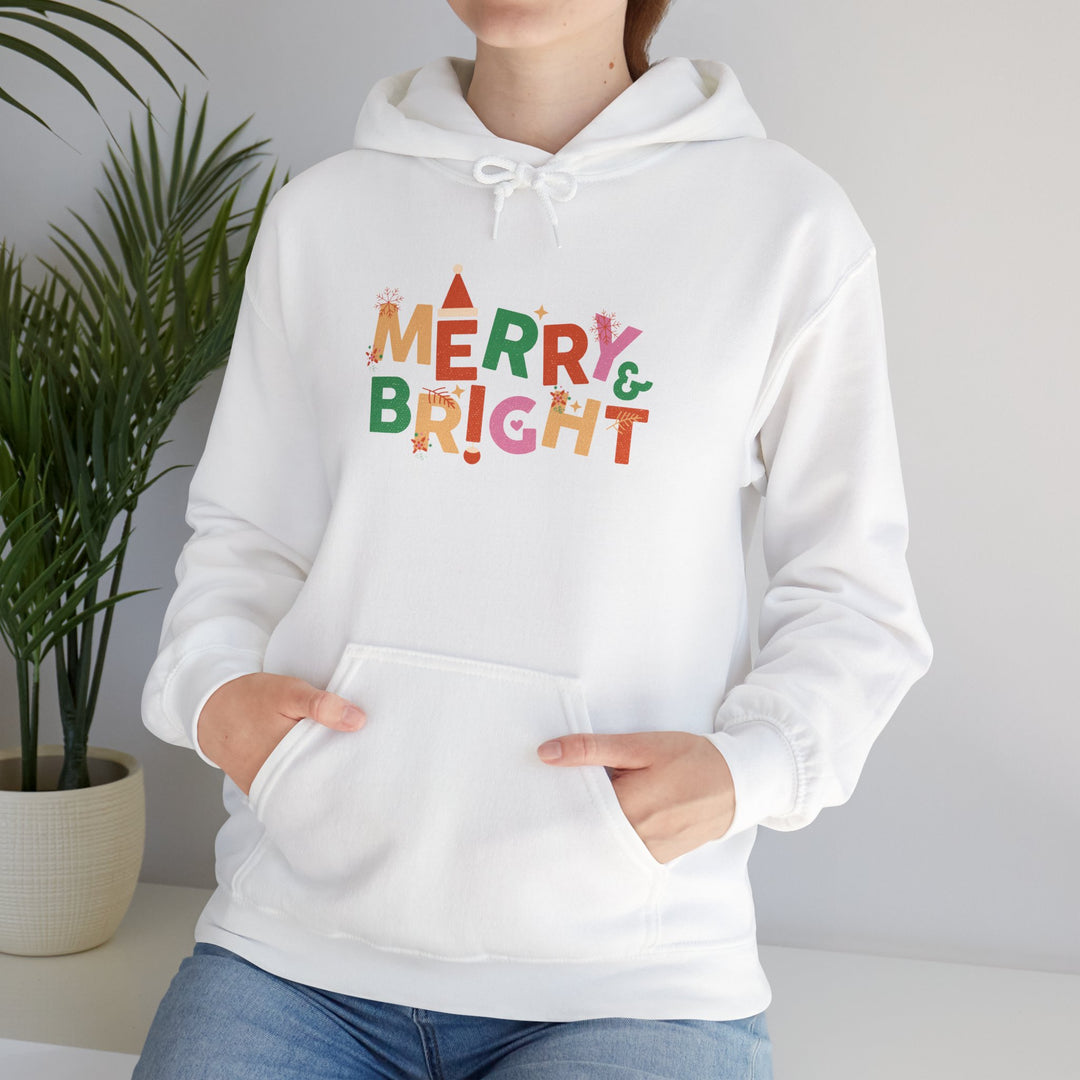Merry & Bright Holiday Hoodie — Colorful Christmas Graphic Sweatshirt