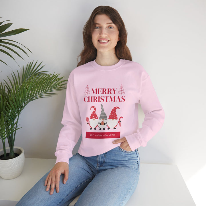 Christmas Gnome Crewneck Sweatshirt - "Merry Christmas and Happy New Year" Holiday Sweatshirt