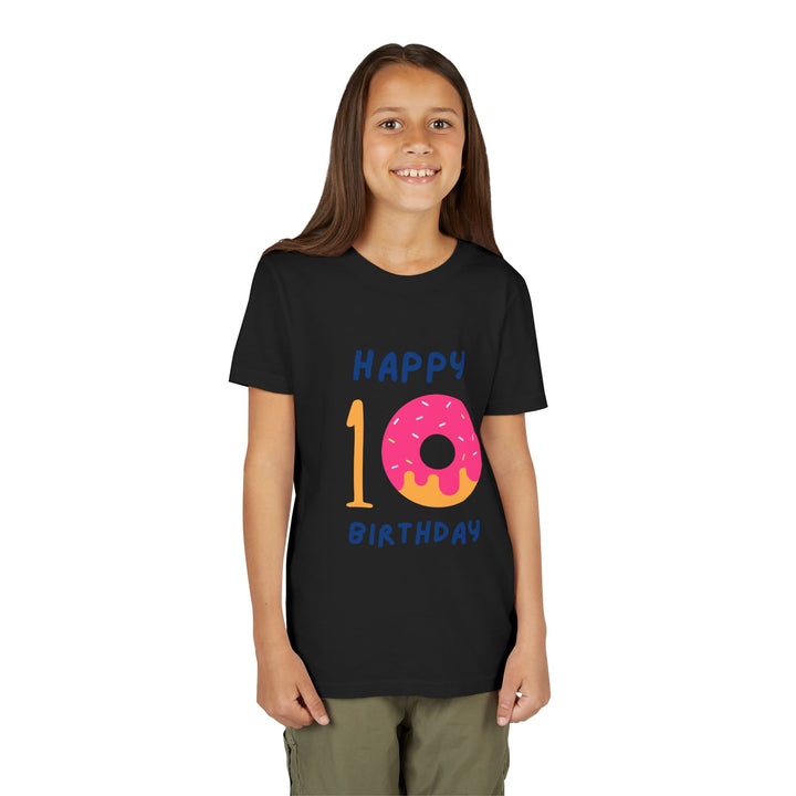 10th Birthday Youth Tee – Pink Donut "Happy 10 Birthday" Kids Shirt