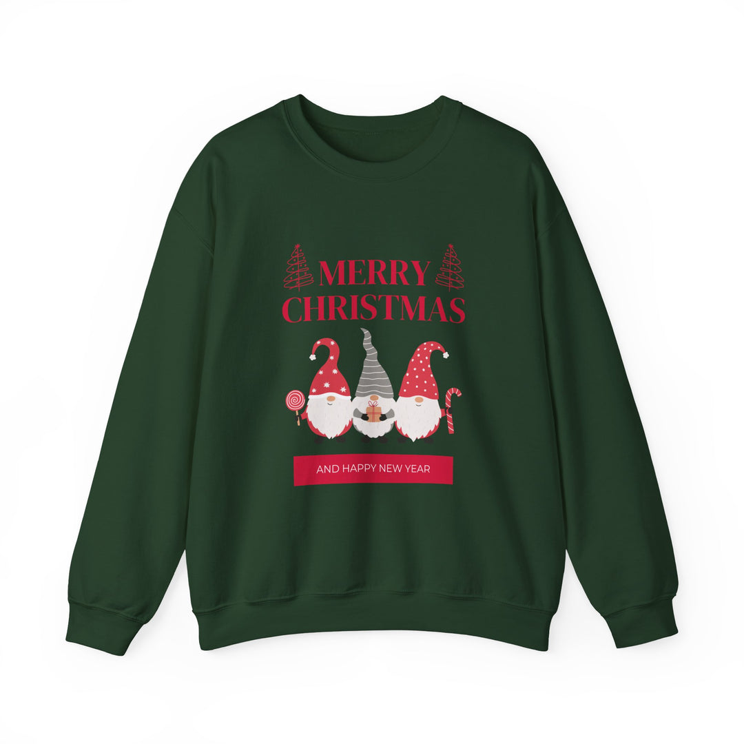 Christmas Gnome Crewneck Sweatshirt - "Merry Christmas and Happy New Year" Holiday Sweatshirt