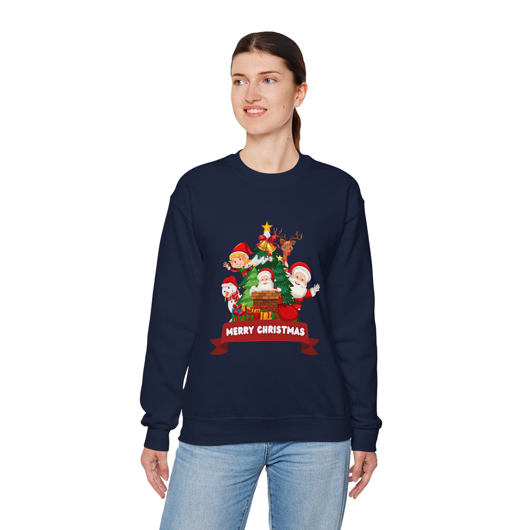 Christmas Crewneck Sweatshirt – Cute Santa & Elves "Merry Christmas" Holiday Pullover