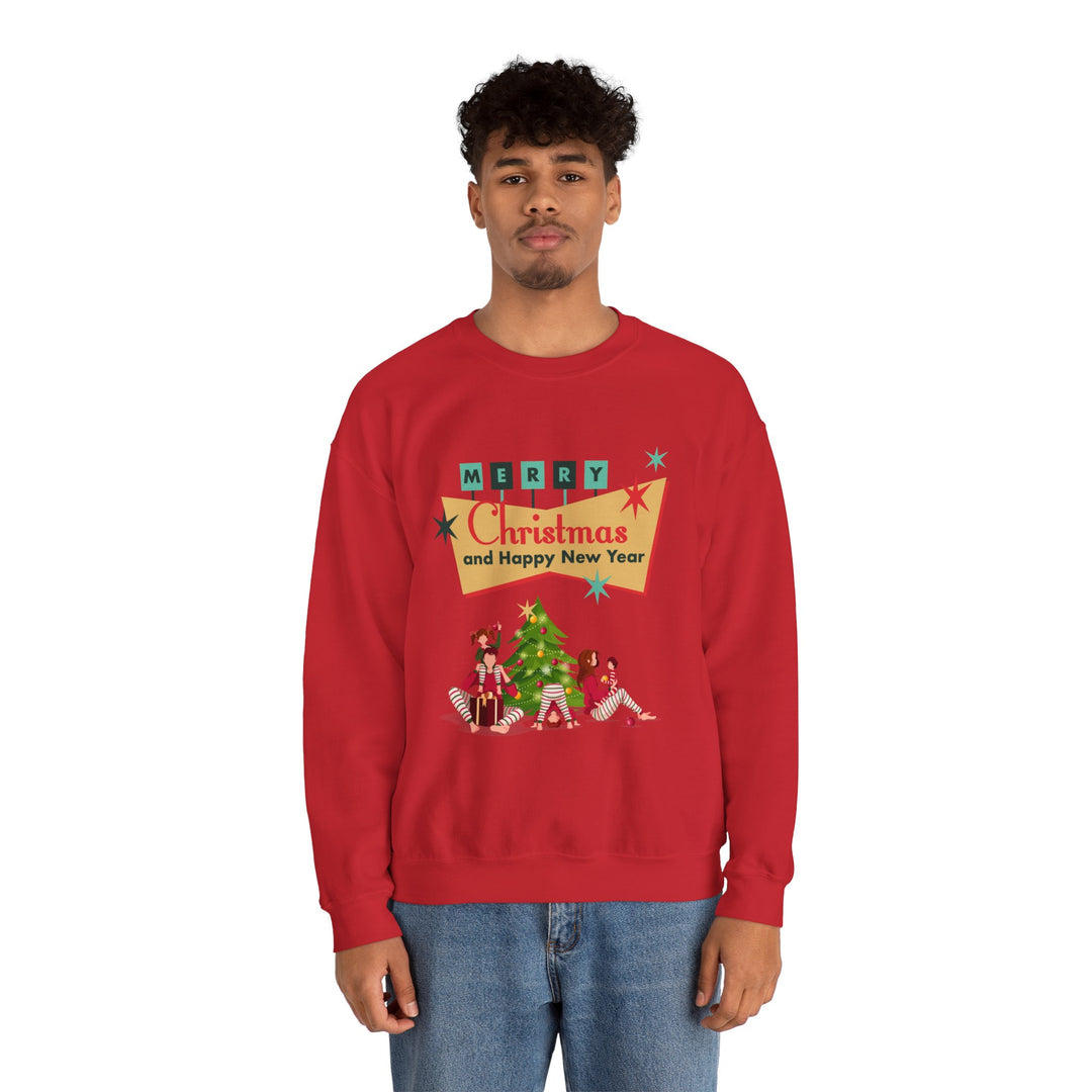 Christmas Crewneck Sweatshirt - "Merry Christmas and Happy New Year" Retro Holiday Design