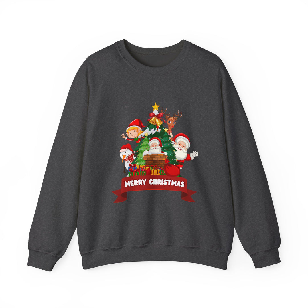 Christmas Crewneck Sweatshirt – Cute Santa & Elves "Merry Christmas" Holiday Pullover