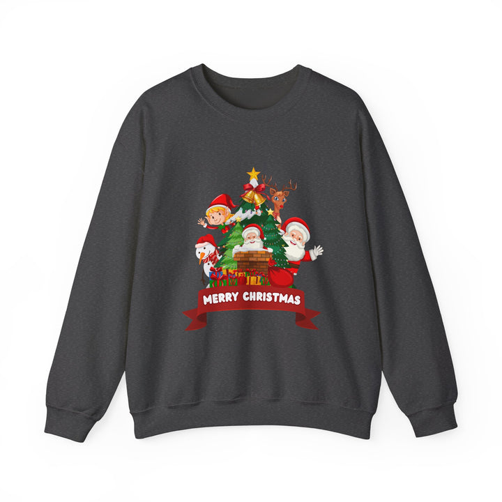 Christmas Crewneck Sweatshirt – Cute Santa & Elves "Merry Christmas" Holiday Pullover