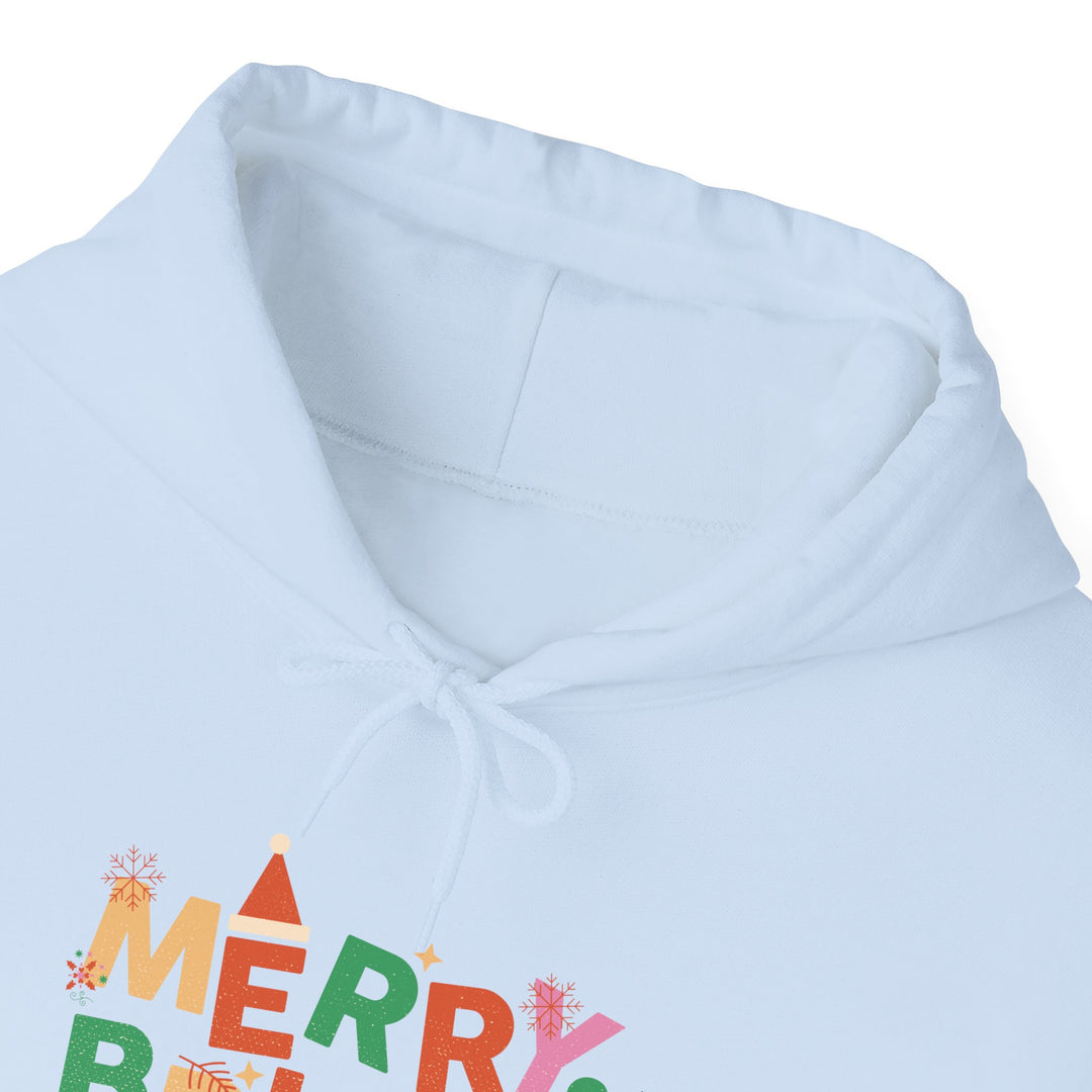 Merry & Bright Holiday Hoodie — Colorful Christmas Graphic Sweatshirt