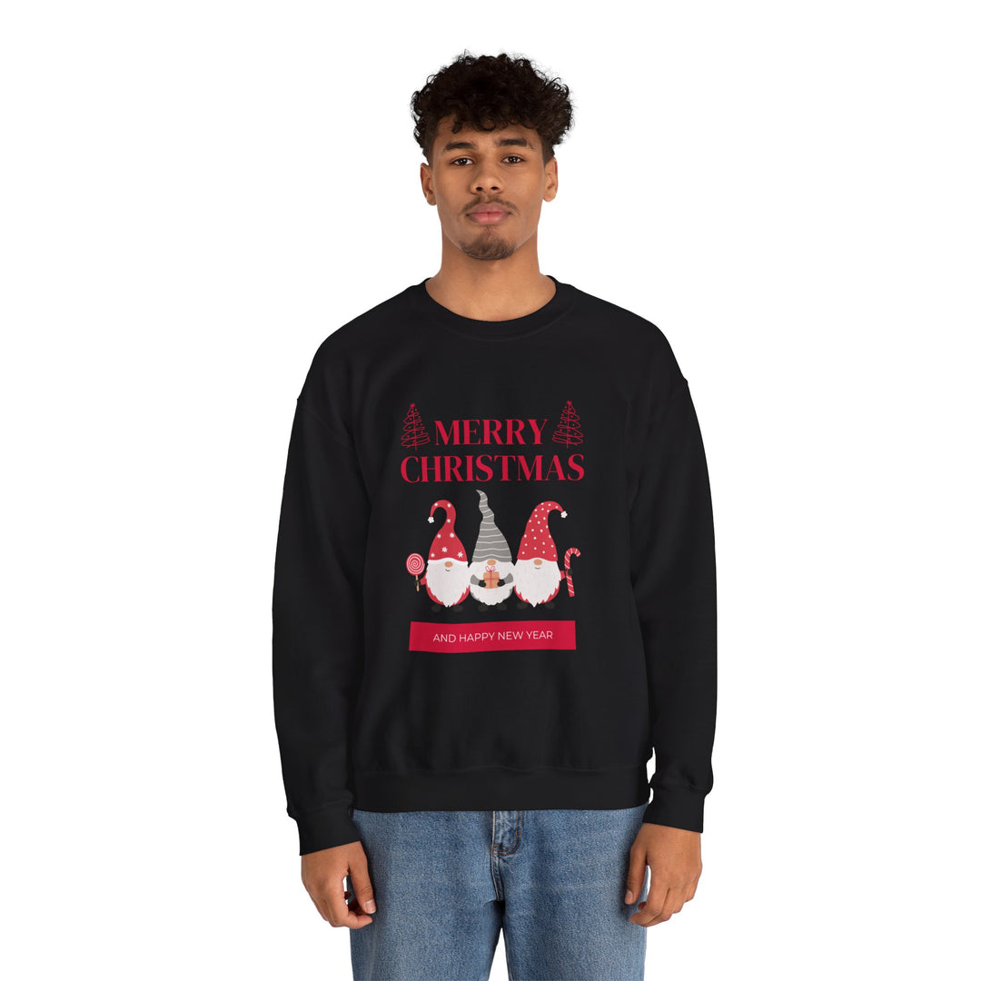 Christmas Gnome Crewneck Sweatshirt - "Merry Christmas and Happy New Year" Holiday Sweatshirt