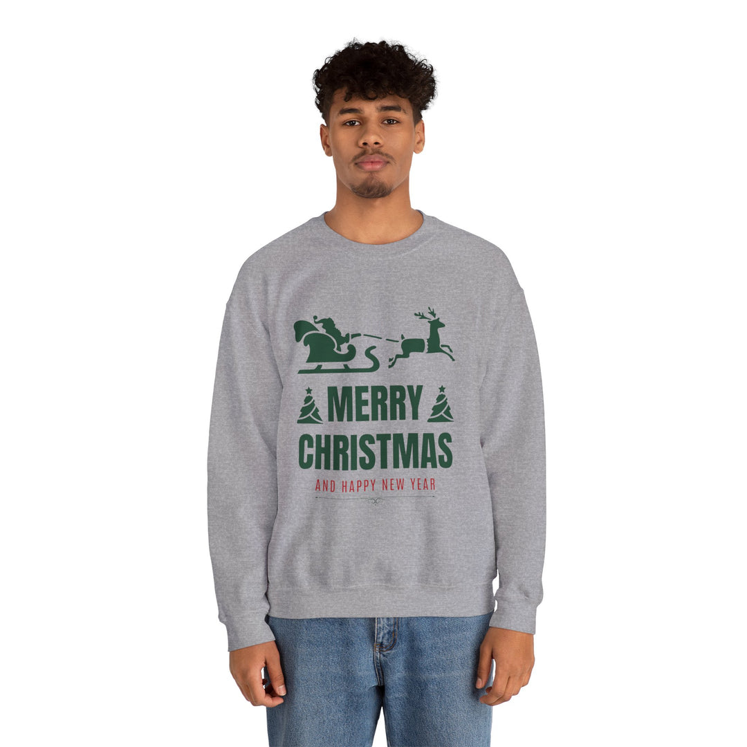 Christmas Sweatshirt - 'Merry Christmas and Happy New Year' Santa Sleigh Crewneck