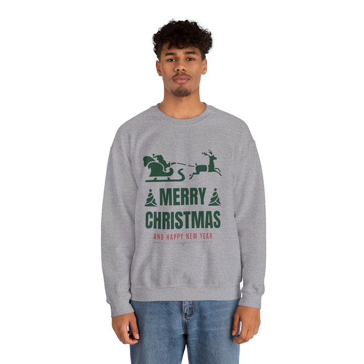 Christmas Sweatshirt - 'Merry Christmas and Happy New Year' Santa Sleigh Crewneck