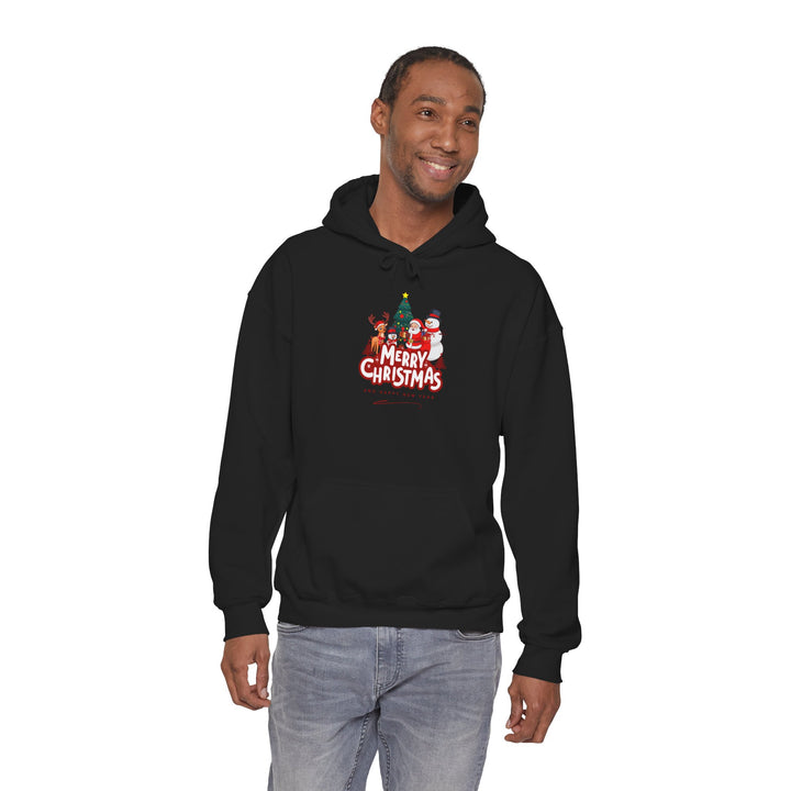 Christmas Crew Hoodie - 'Merry Christmas' Santa & Snowman Holiday Sweatshirt