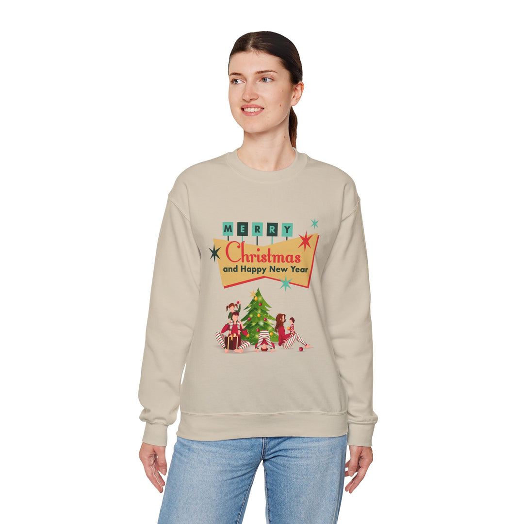 Christmas Crewneck Sweatshirt - "Merry Christmas and Happy New Year" Retro Holiday Design