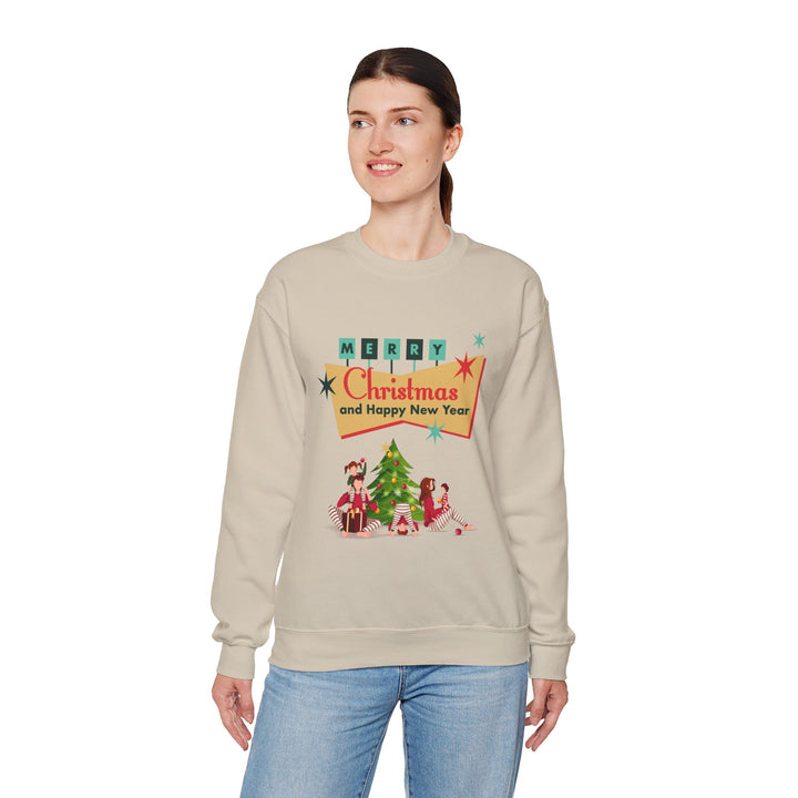 Christmas Crewneck Sweatshirt - "Merry Christmas and Happy New Year" Retro Holiday Design