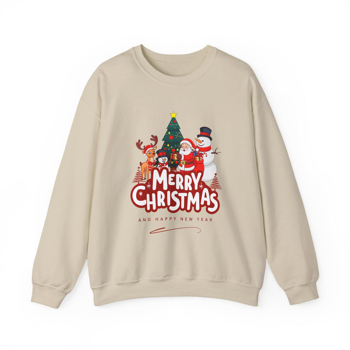 Christmas Crewneck Sweatshirt — 'Merry Christmas' Festive Holiday Sweatshirt with Santa, Reindeer & Snowman