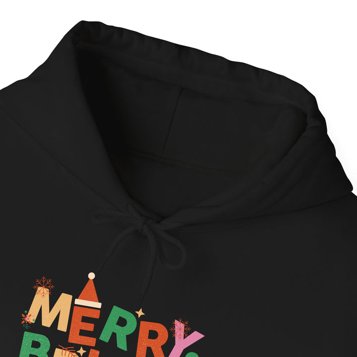 Merry & Bright Holiday Hoodie — Colorful Christmas Graphic Sweatshirt