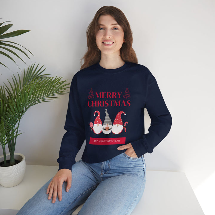 Christmas Gnome Crewneck Sweatshirt - "Merry Christmas and Happy New Year" Holiday Sweatshirt
