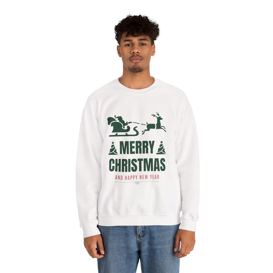 Christmas Sweatshirt - 'Merry Christmas and Happy New Year' Santa Sleigh Crewneck