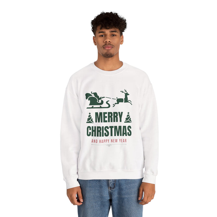 Christmas Sweatshirt - 'Merry Christmas and Happy New Year' Santa Sleigh Crewneck